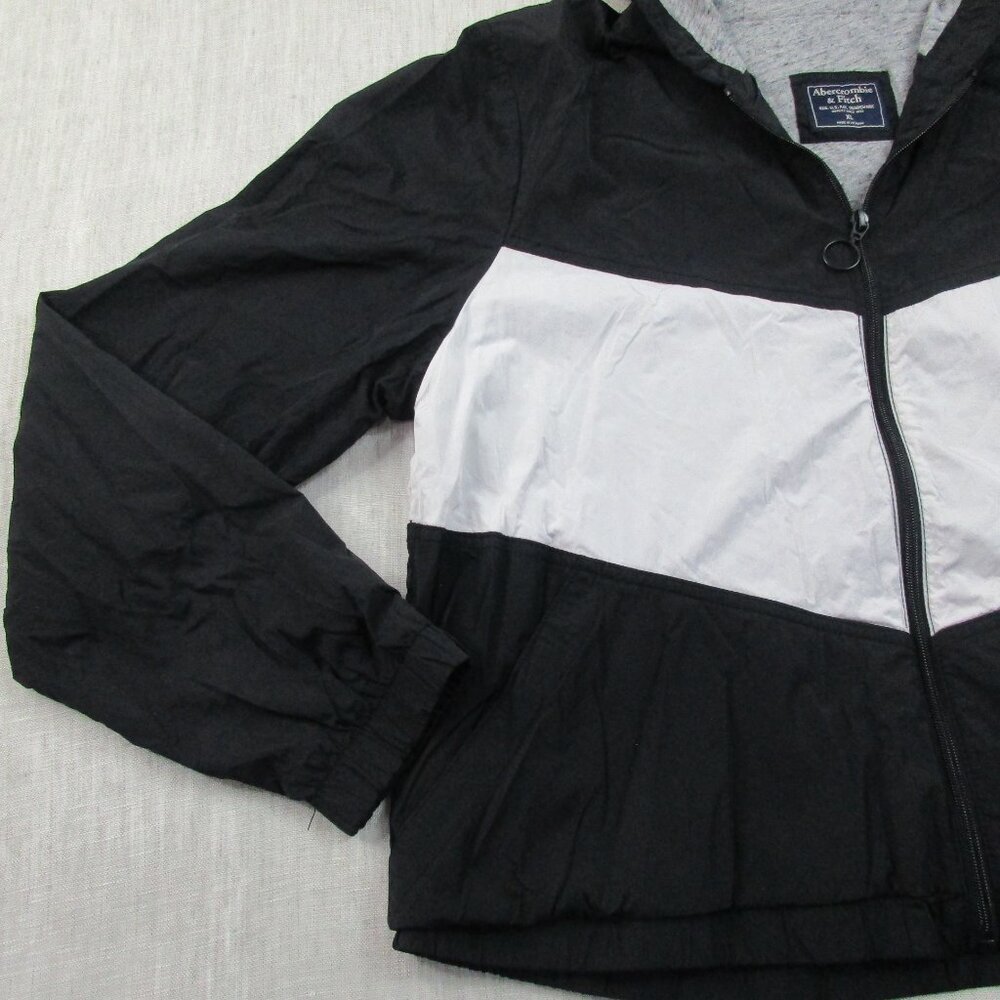 Abercrombie & Fitch Windbreaker Jacket Women XL White Black Casual Hooded Zip-Up - Picture 3 of 9